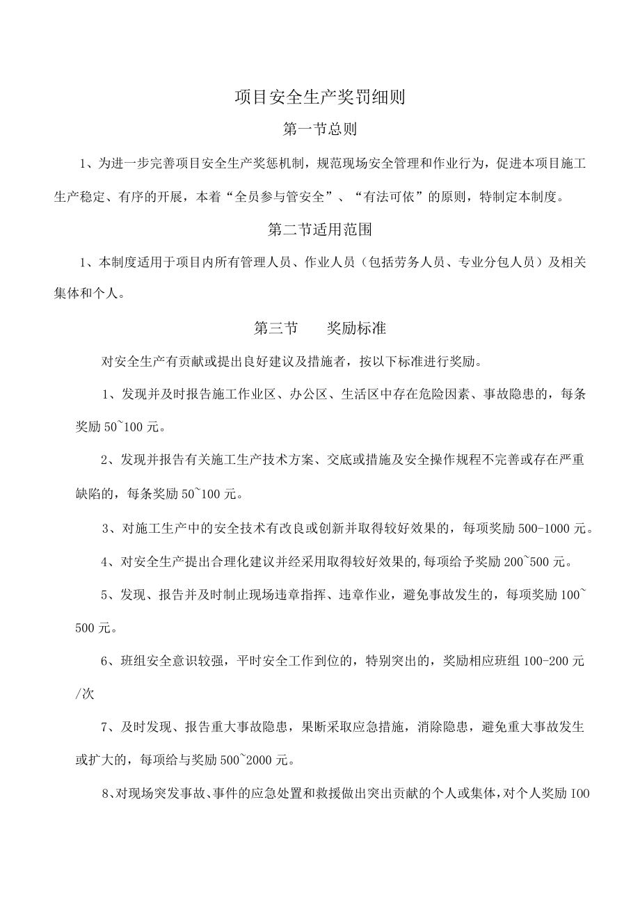 项目安全生产奖罚细则.docx_第1页