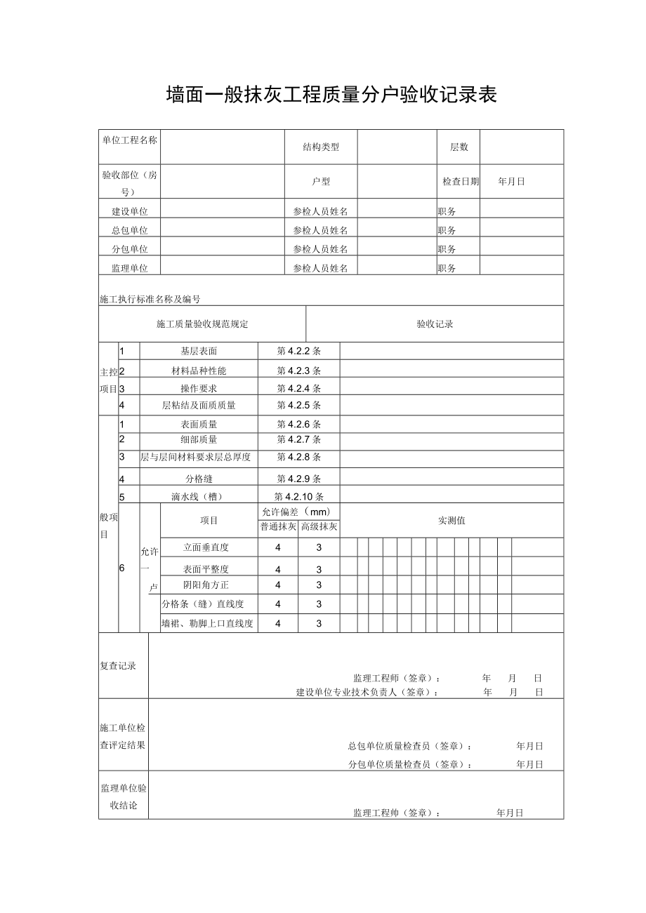 墙面一般抹灰工程质量分户验收记录表.docx_第1页