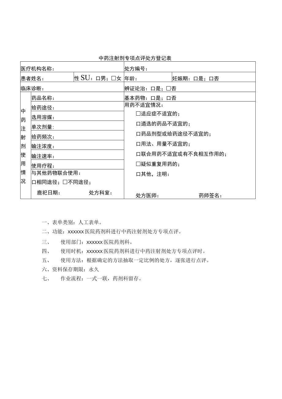 药剂科中药注射剂专项点评处方登记表.docx_第1页