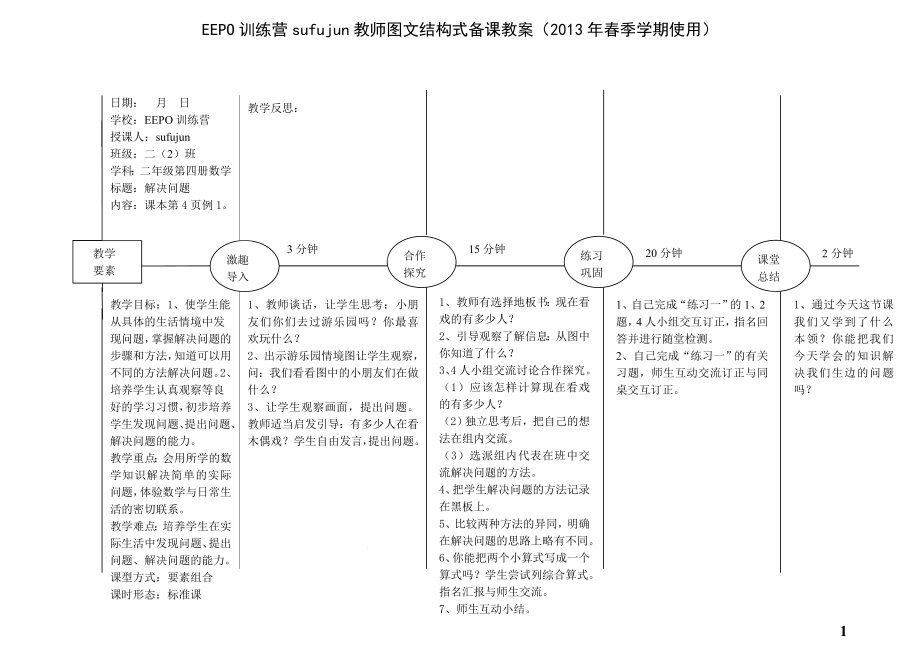 人教版小学二年级数学第四册全册EEPO图文结构式备课教案.doc_第1页