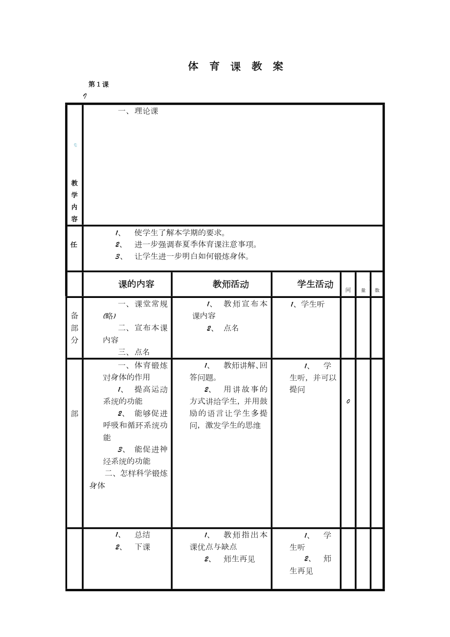 小学六年级体育教案(表格式).doc_第1页