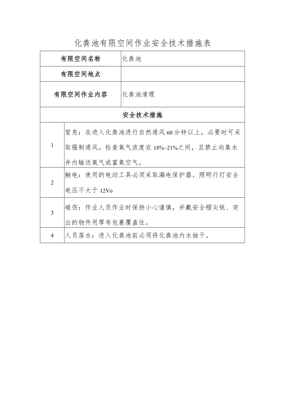 化粪池有限空间作业安全技术措施表.docx_第1页