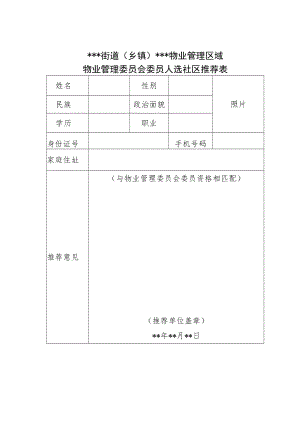 物业管理委员会委员人选社区推荐表.docx