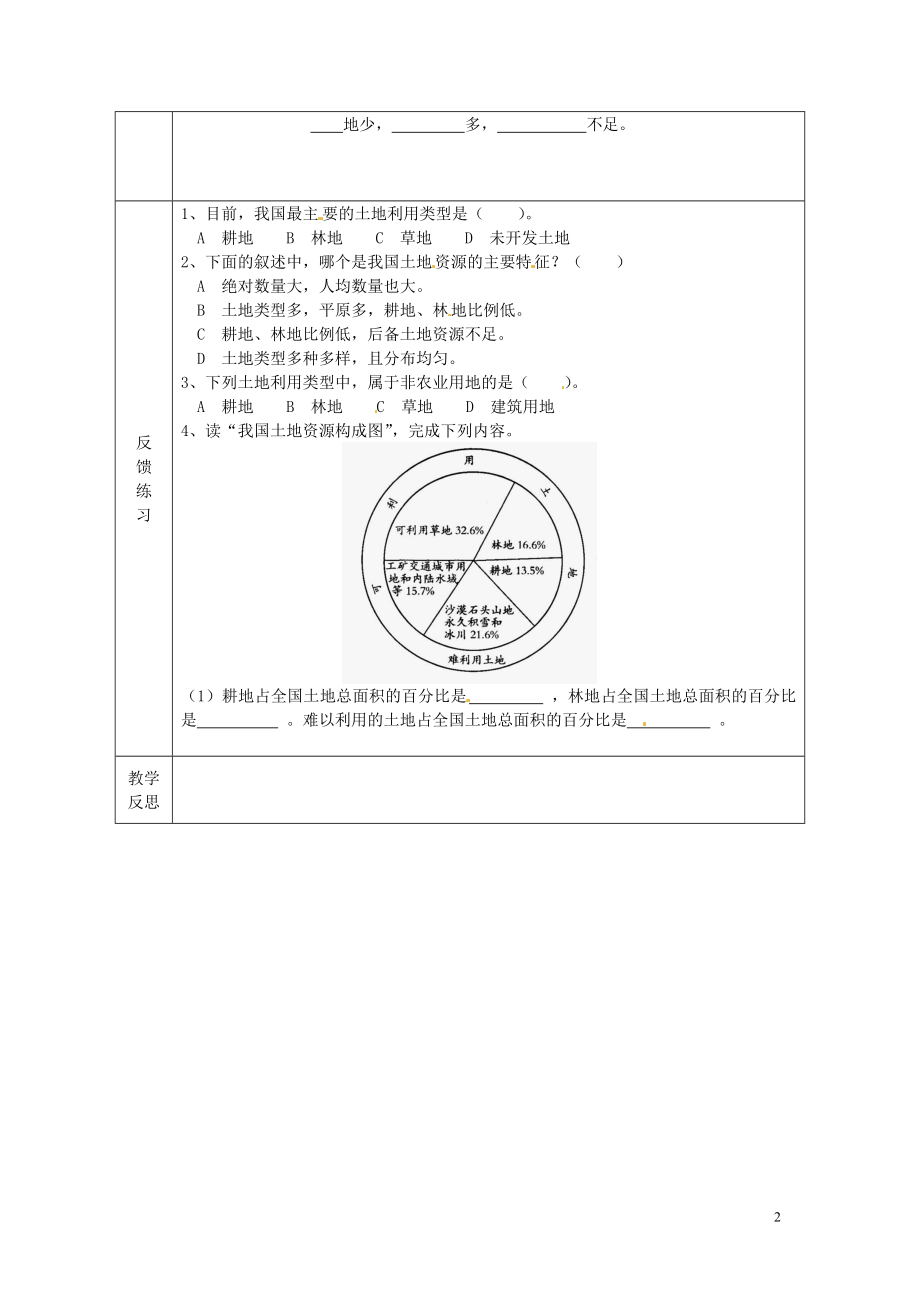 重庆市永川区第五中学校八年级地理上册32土地资源（第1课时）导学案（无答案）新人教版.doc_第2页