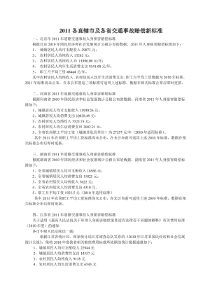 [法律资料]各直辖市及各省交通事故赔偿新标准.doc