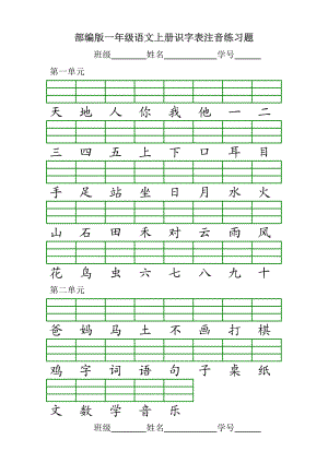 部编版一年级语文上册识字表注音练习题.doc