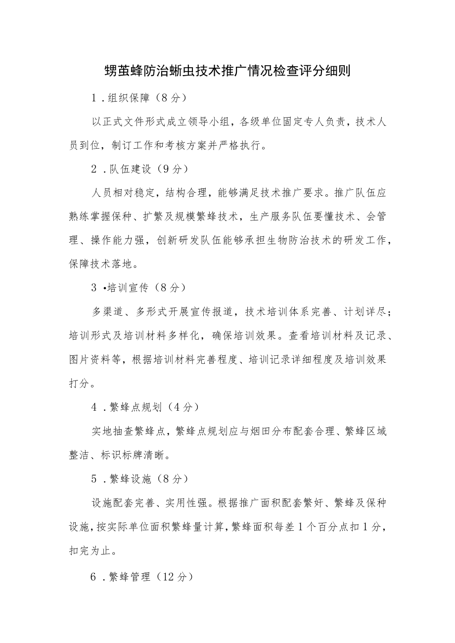 烟草公司蚜茧蜂防治蚜虫技术推广情况检查评分细则.docx_第1页