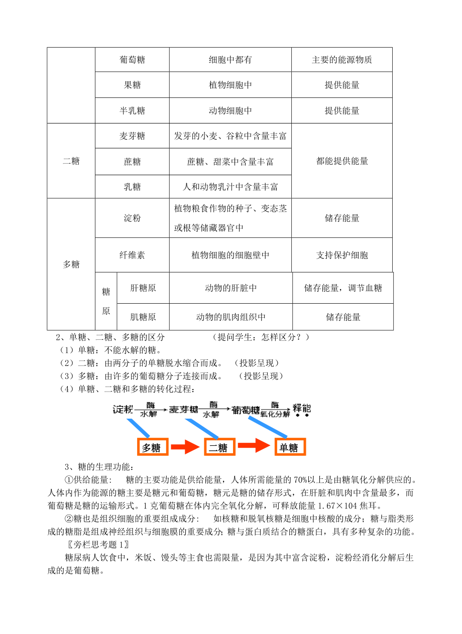 2.3细胞中的糖类和脂质教案彭育育教学文档.doc_第2页