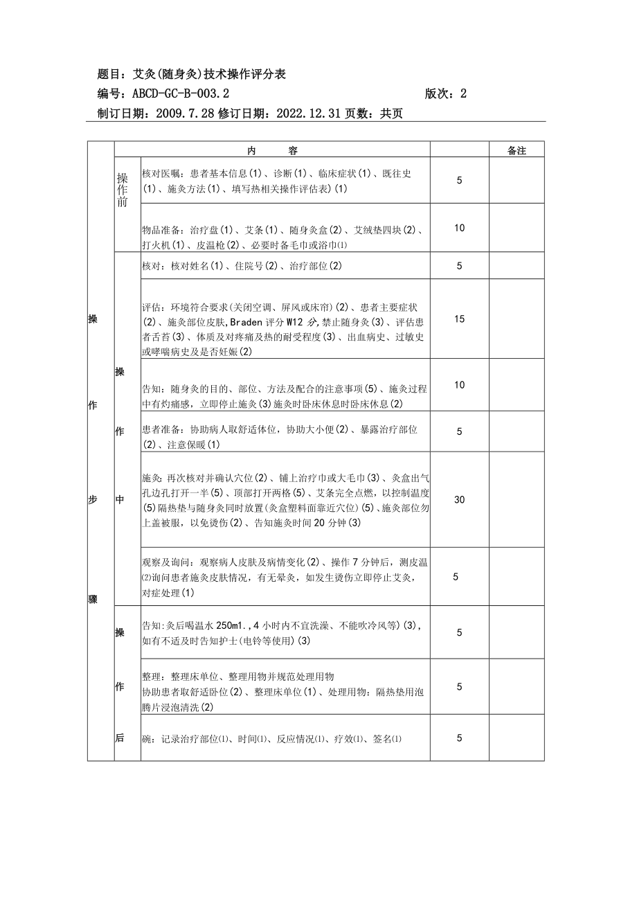 中医护理技术操作艾灸(随身灸)技术操作流程与考核评分标准.docx_第3页