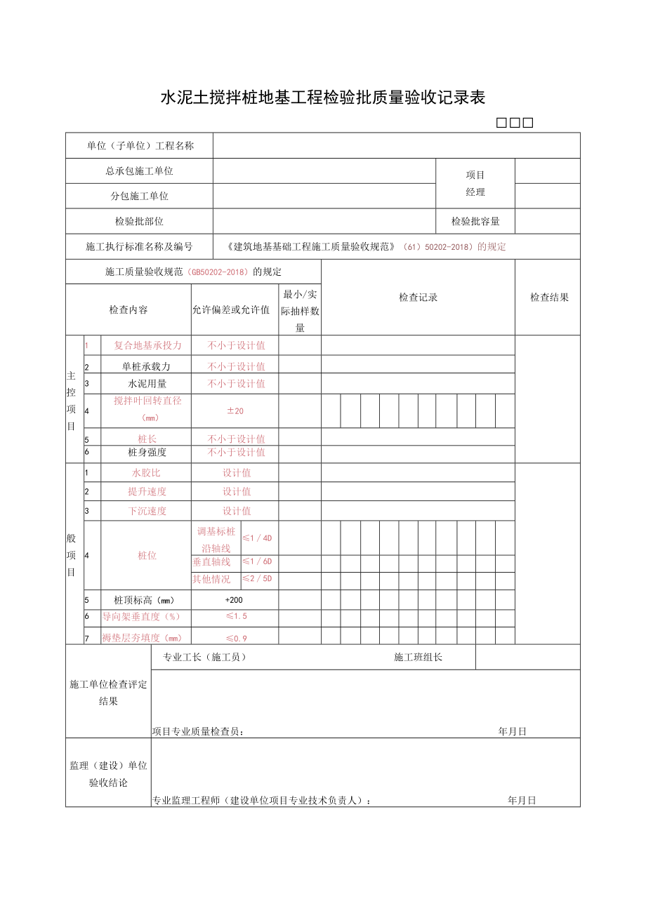 水泥土搅拌桩地基工程检验批质量验收记录表.docx_第1页