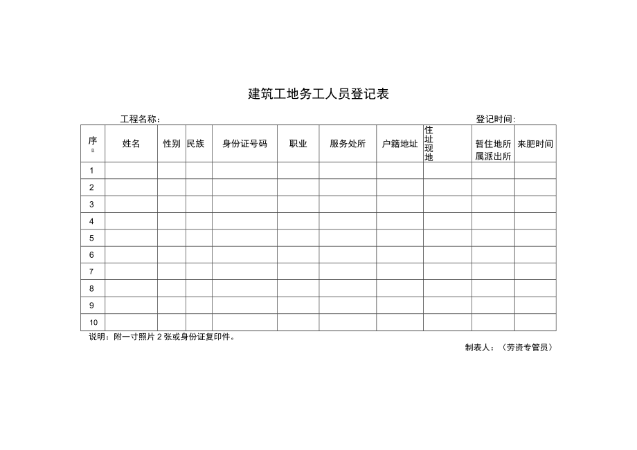 建筑工地务工人员登记表.docx_第1页