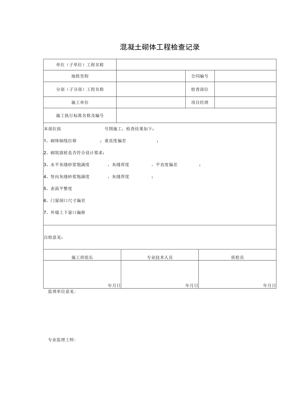 混凝土砌体工程检查记录.docx_第1页