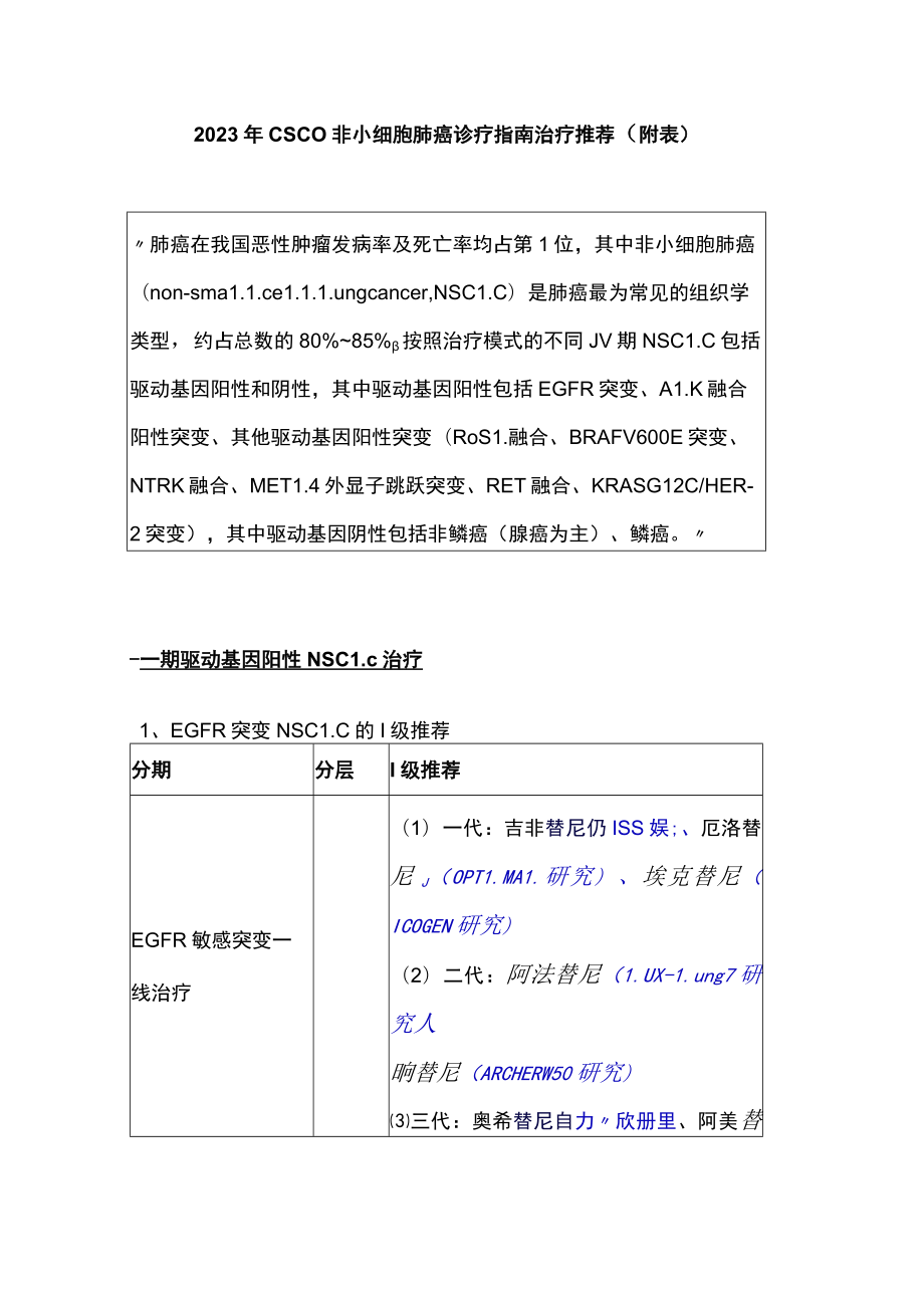 2023年CSCO非小细胞肺癌诊疗指南治疗推荐（附表）.docx_第1页