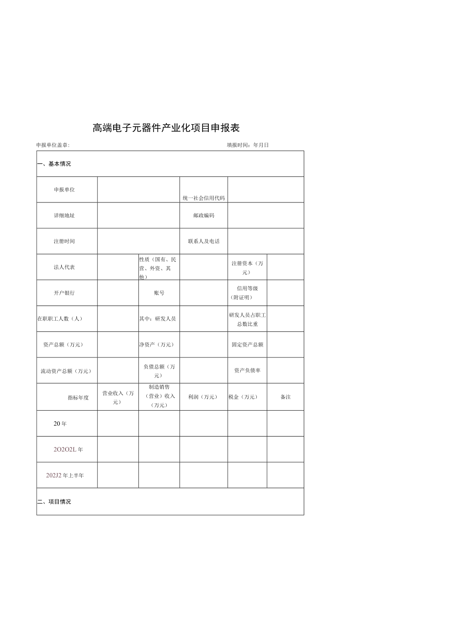 高端电子元器件产业化项目申报表.docx_第1页