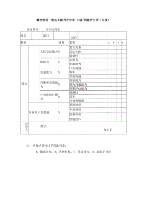 餐饮管理一般员工能力评价表上级同级评分表(年度).docx