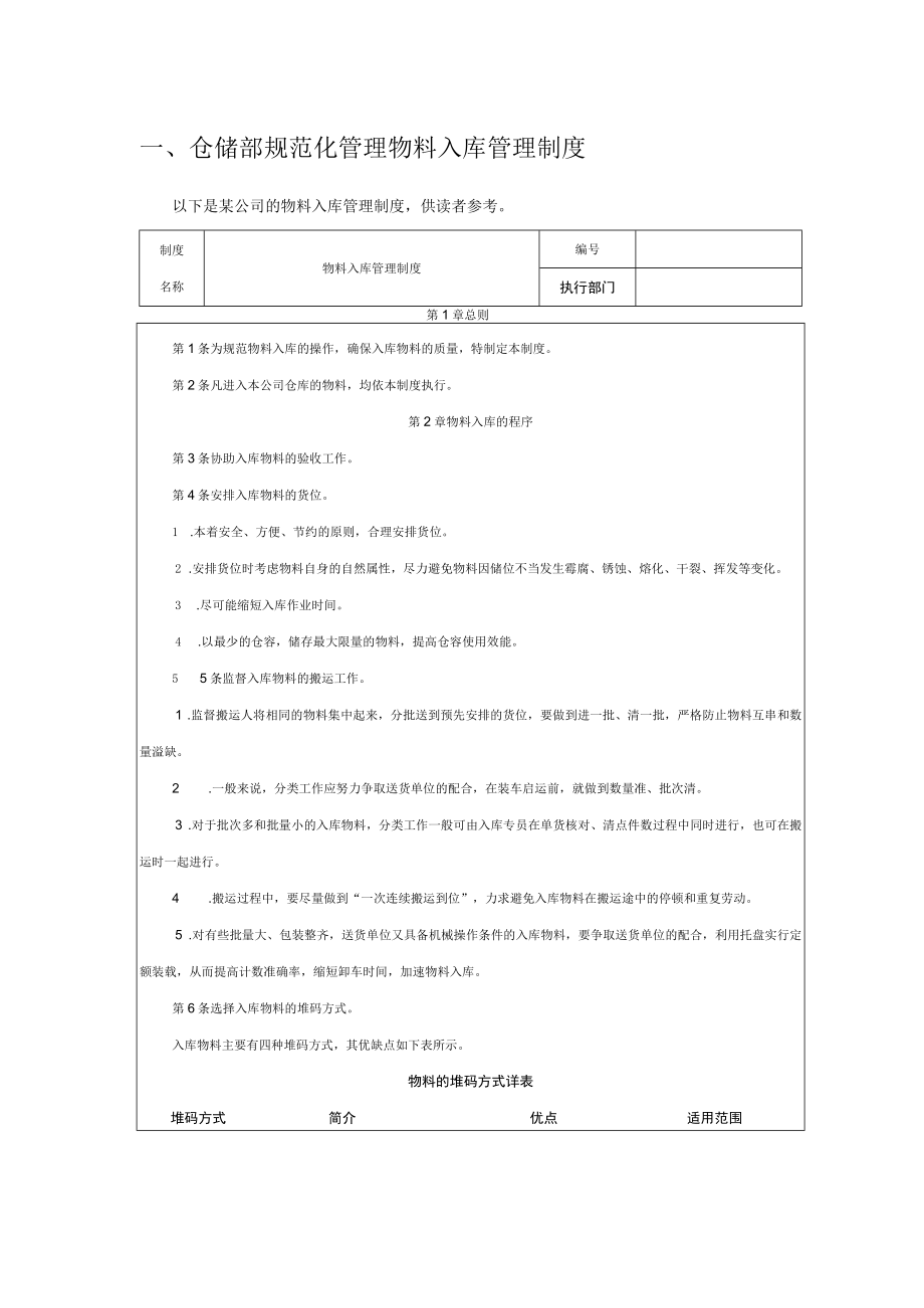 仓储部规范化管理物料入库管理制度.docx_第1页