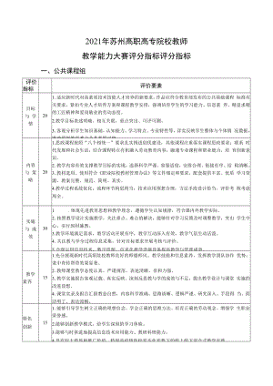 2021年苏州高职高专院校教师教学能力大赛评分指标评分指标.docx