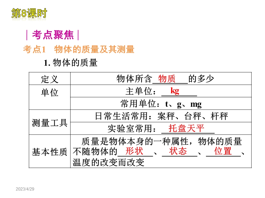 [中考]中考物理复习方案苏教版第8课时物体的质量物体的密度.ppt_第2页