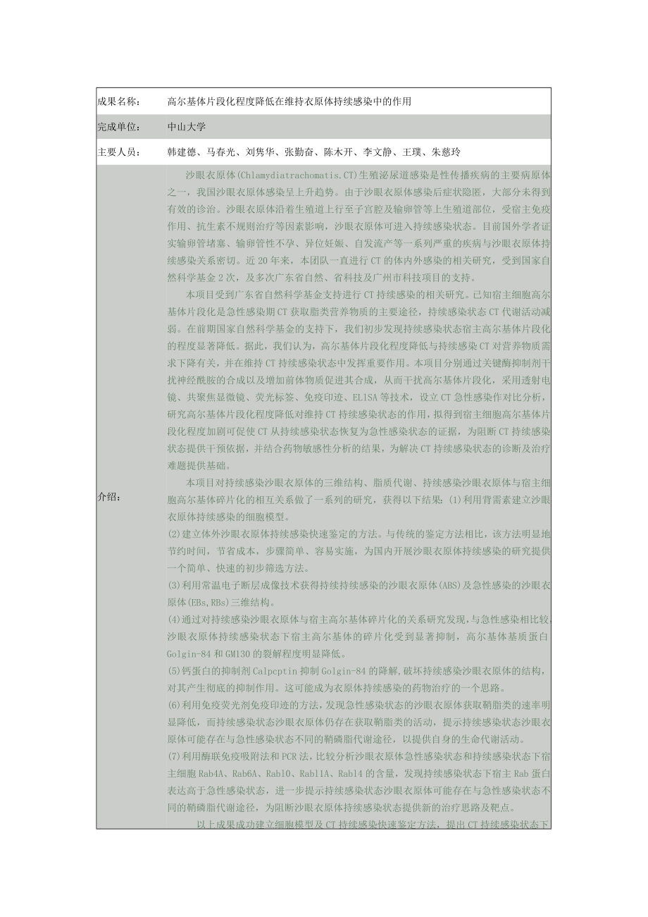 高尔基体片段化程度降低在维持衣原体持续感染中的作用.docx_第1页