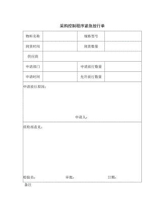 采购控制程序紧急放行单.docx