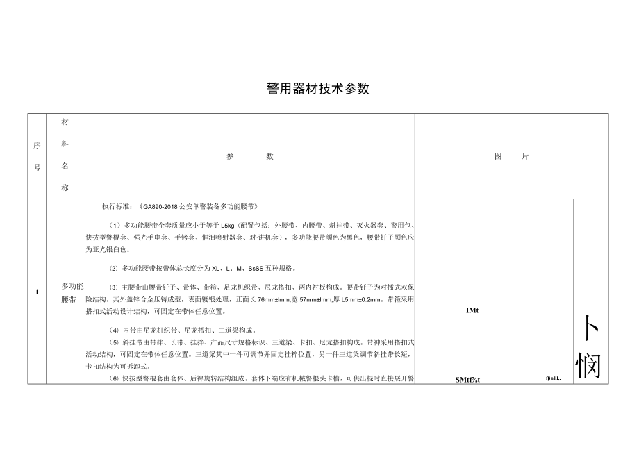 警用器材技术参数.docx_第1页