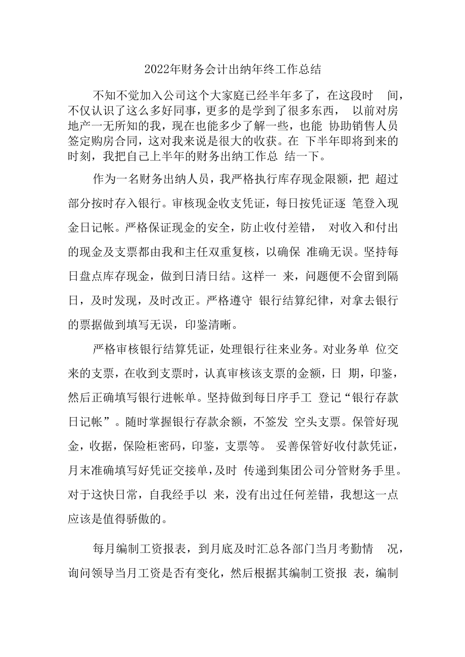 2022年汽车运输公司财务会计出纳年终工作总结.docx_第1页