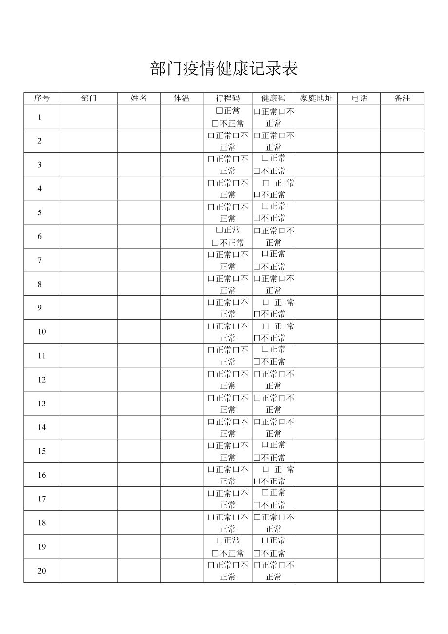 部门疫情健康记录表.docx_第1页