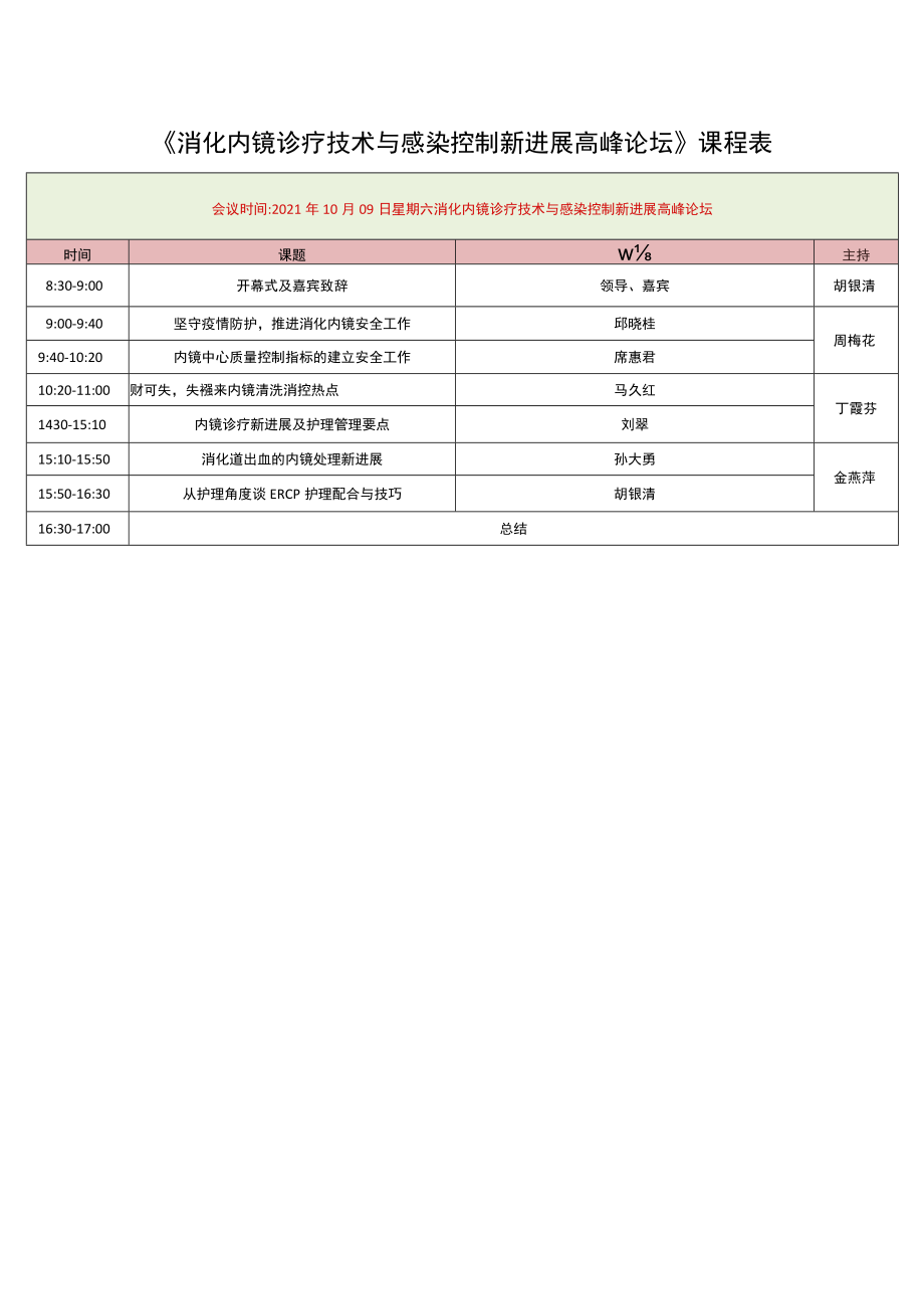 《消化内镜诊疗技术与感染控制新进展高峰论坛》课程表.docx_第1页