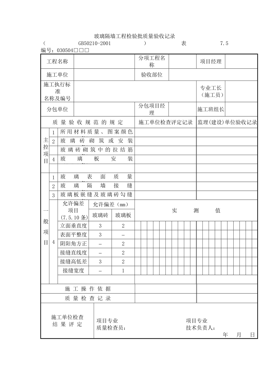 玻璃隔墙工程检验批质量验收记录.doc_第1页