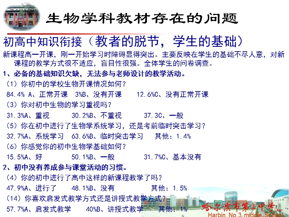 黑龙江省教育学院新课标教研培训资料：高中生物学科必修及选修教材在实施过程中的问题、困惑及实施策略与修订建议张彩波.ppt_第3页