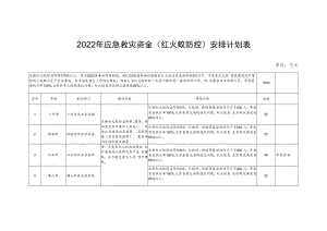 2022年应急救灾资金红火蚁防控安排计划表.docx