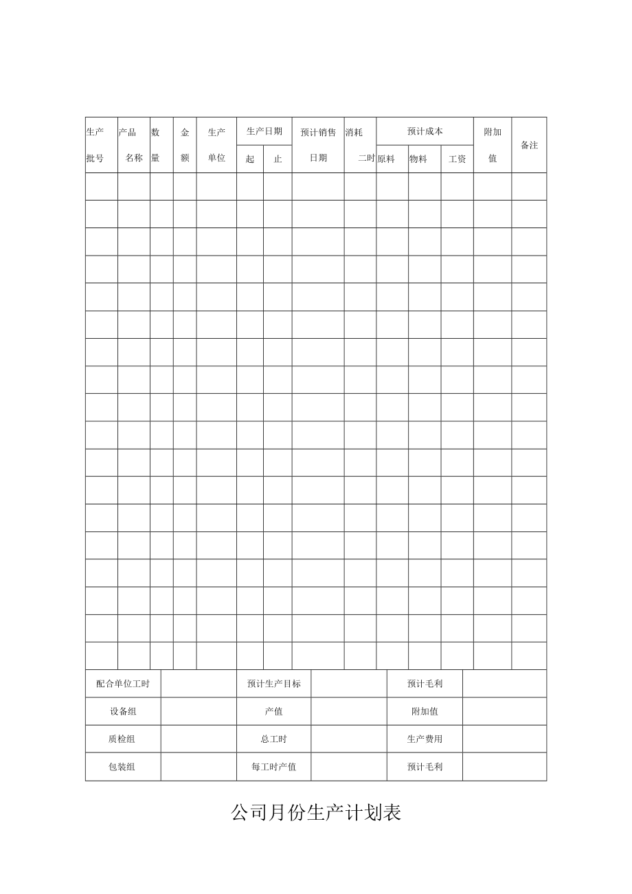 公司月份生产计划表.docx_第1页