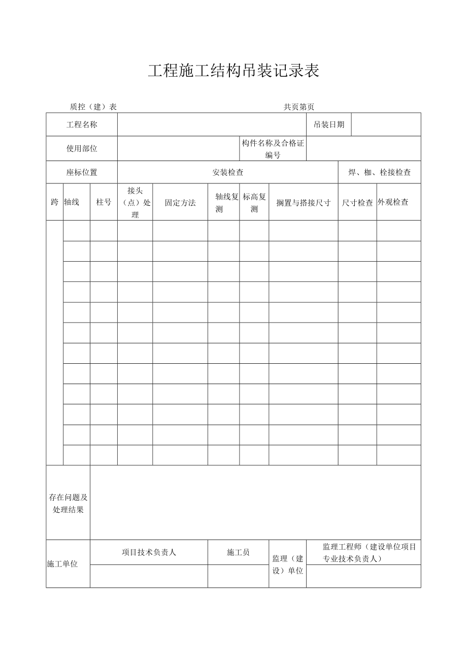 工程施工结构吊装记录表.docx_第1页