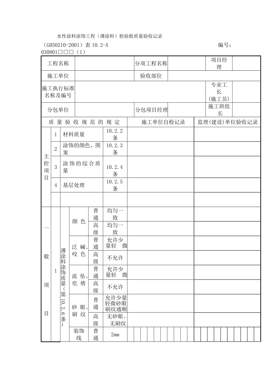 水性涂料涂饰工程薄涂料检验批质量验收记录.doc_第1页