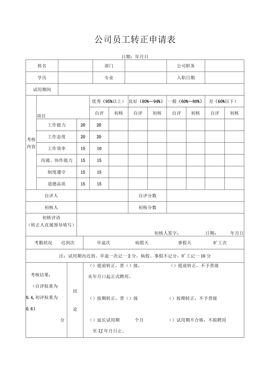 公司员工转正申请表.docx_第1页