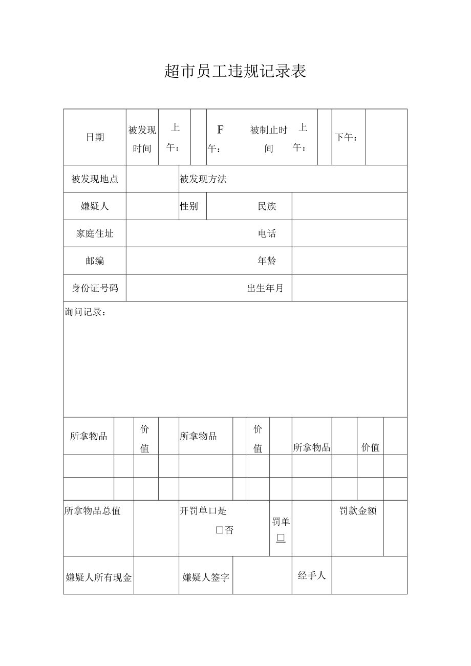 超市员工违规记录表.docx_第1页