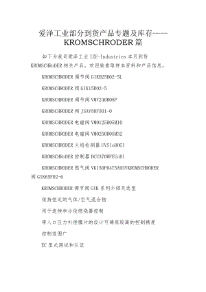 爱泽工业部分到货产品专题及库存——KROM SCHRODER篇.docx