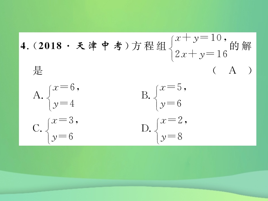 中考数学复习第2章方程组与不等式组第6课时一次方程与方程组精练课件.pptx_第3页