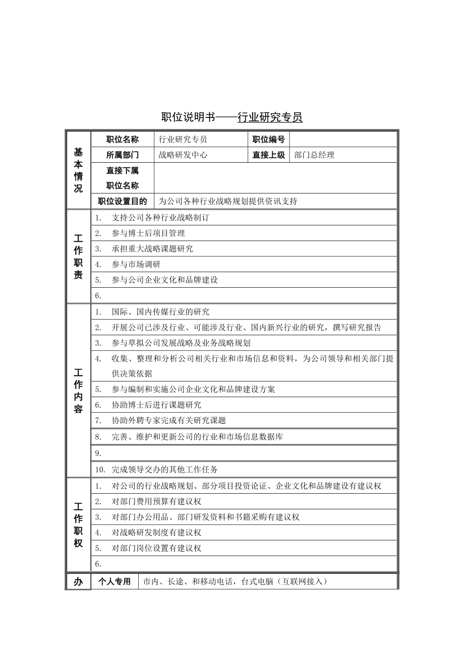 行业研究专员岗位说明书.doc_第1页