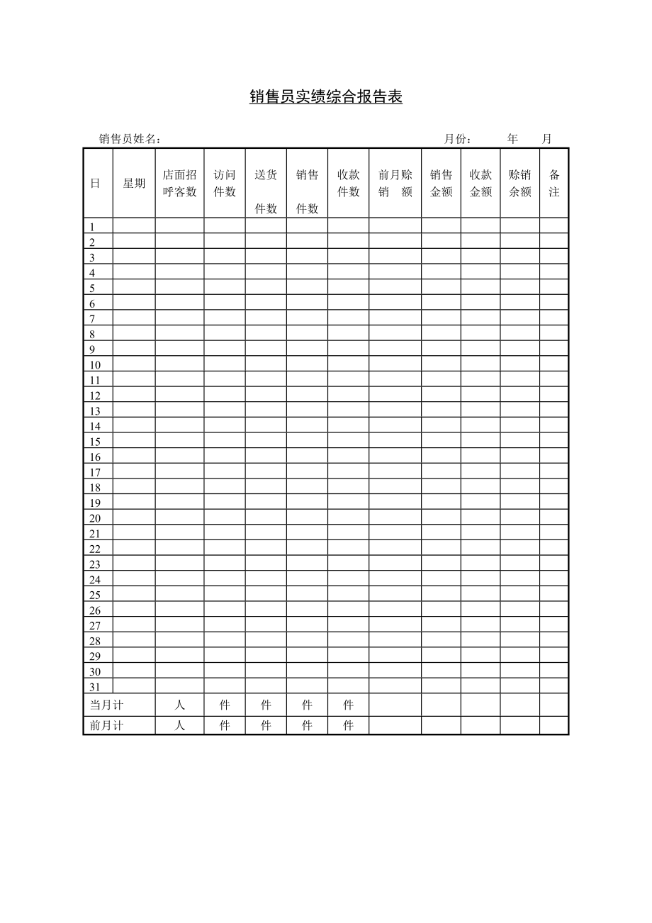 销售员实绩综合报告表模板.doc_第1页