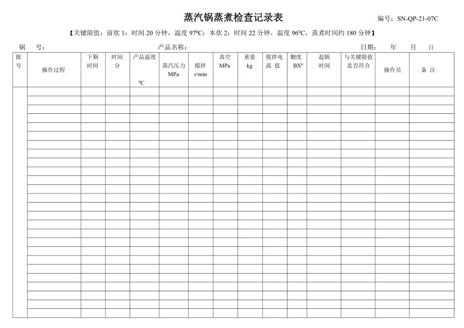 蒸汽锅蒸煮检查记录表.doc_第1页