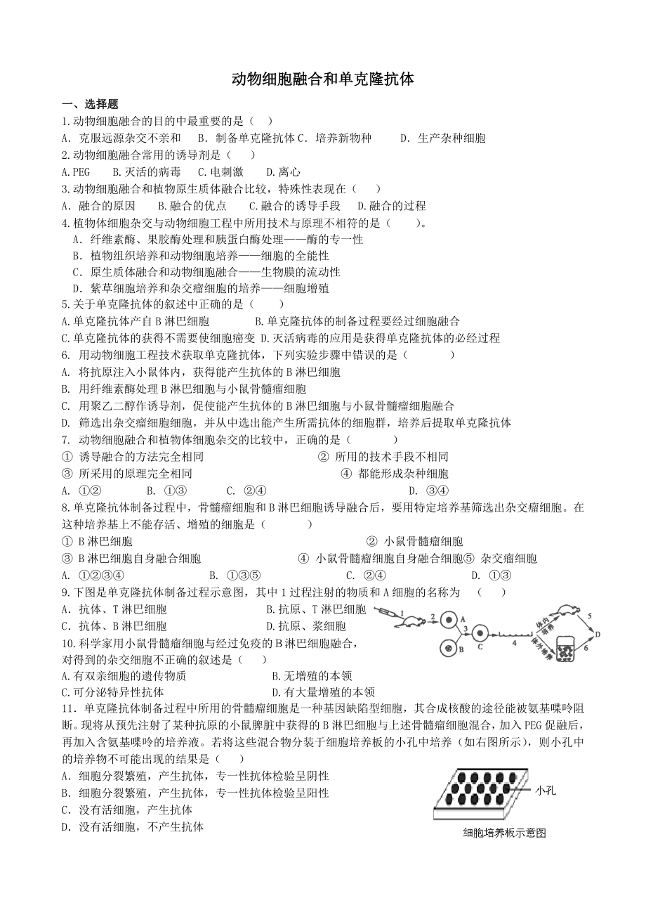 动物细胞融合和单克隆抗体.doc_第1页