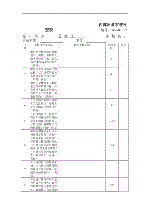 iso9001内审员记录表格表格模板、doc格式.doc