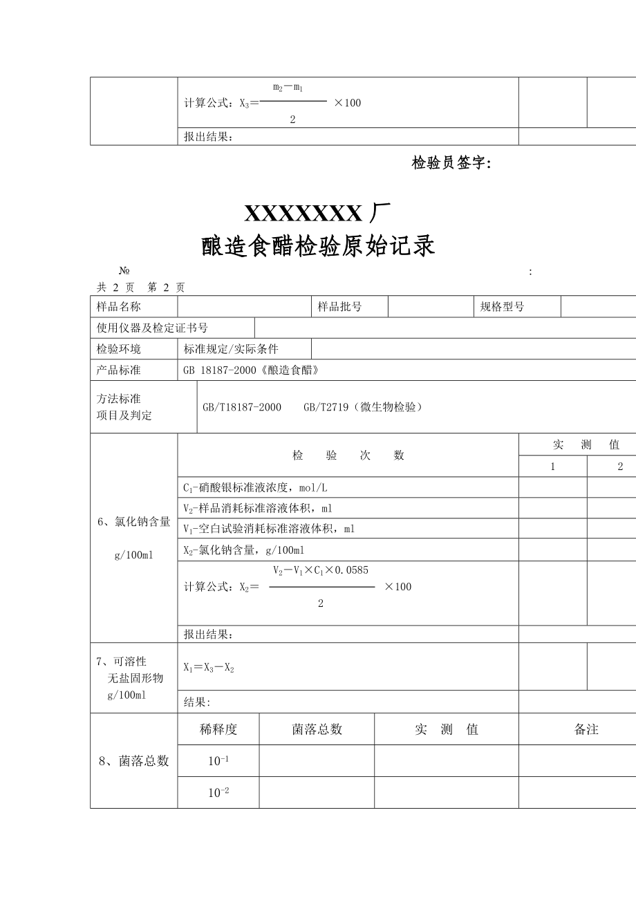 食醋原始记录表格模板、doc格式.doc_第2页