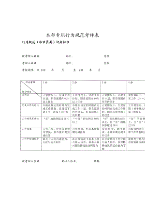 自动化室主任行为规范考评表格.doc