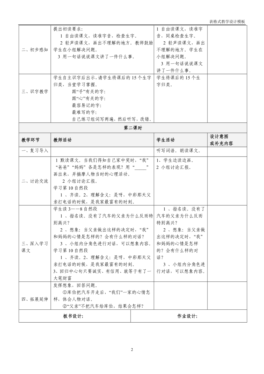 人教版语文四年级下册第二单元表格教案.doc_第2页