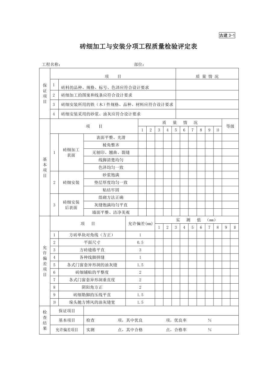 砖细加工与安装分项工程质量检验评定表.doc_第1页