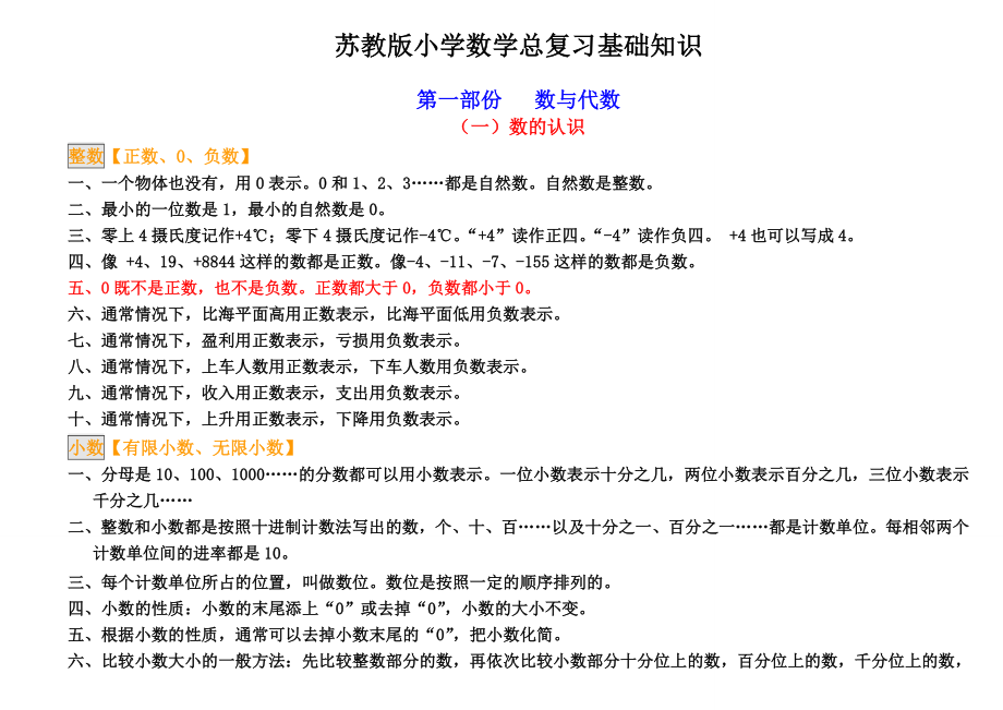 2019苏教版小学数学毕业总复习知识点总结.doc_第1页