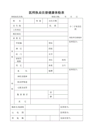 医师执业注册健康体检表.doc