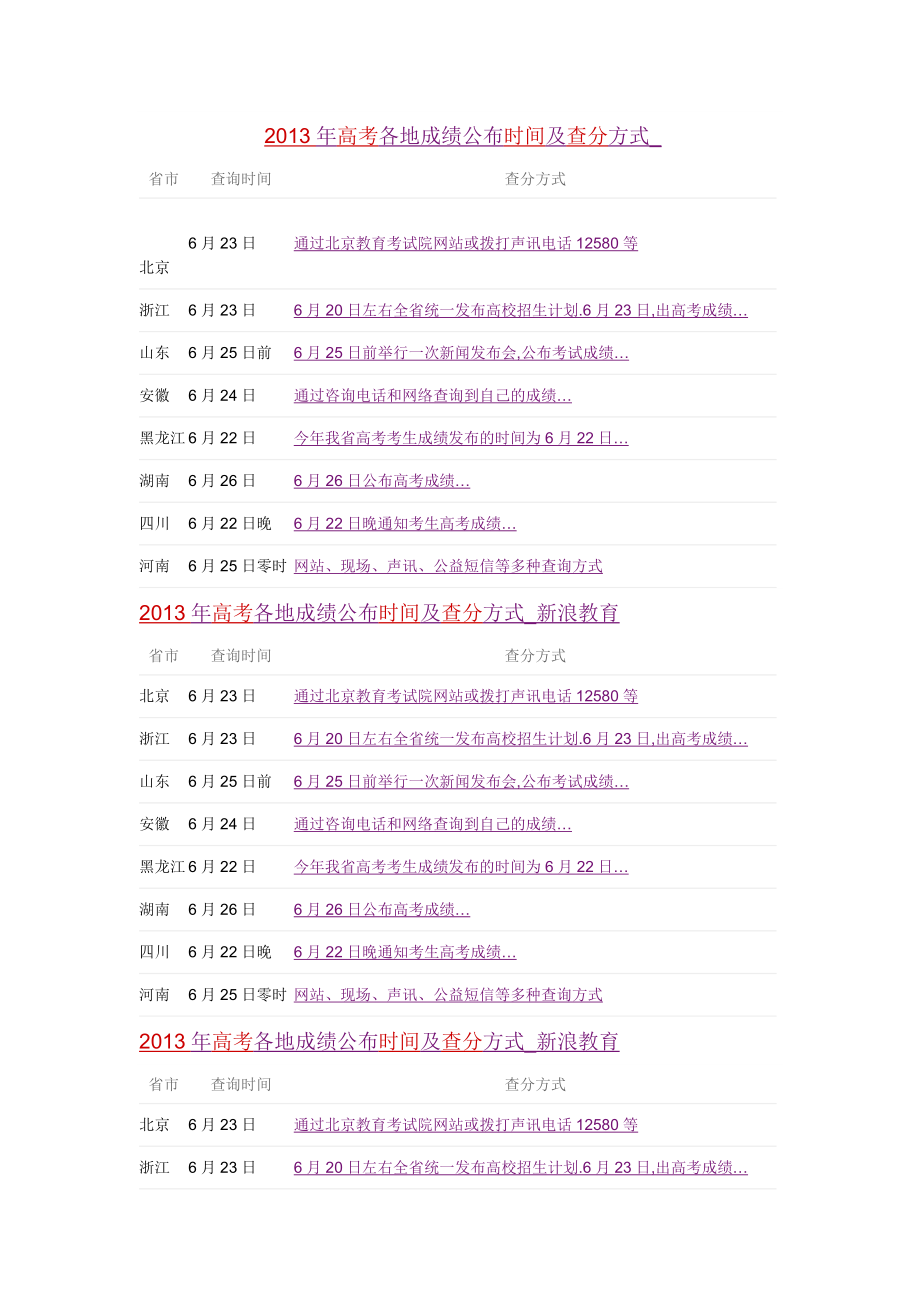 高考各地成绩公布时间及查分方式1.doc_第1页